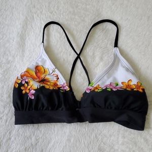 Floral Black and White Bikini Top